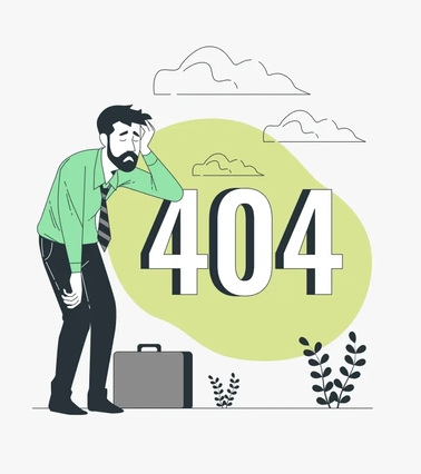 a tired man with 404 logo